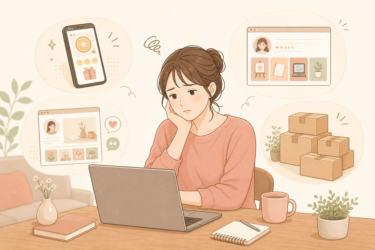 複数の在宅副業を試して悩むママのイメージ